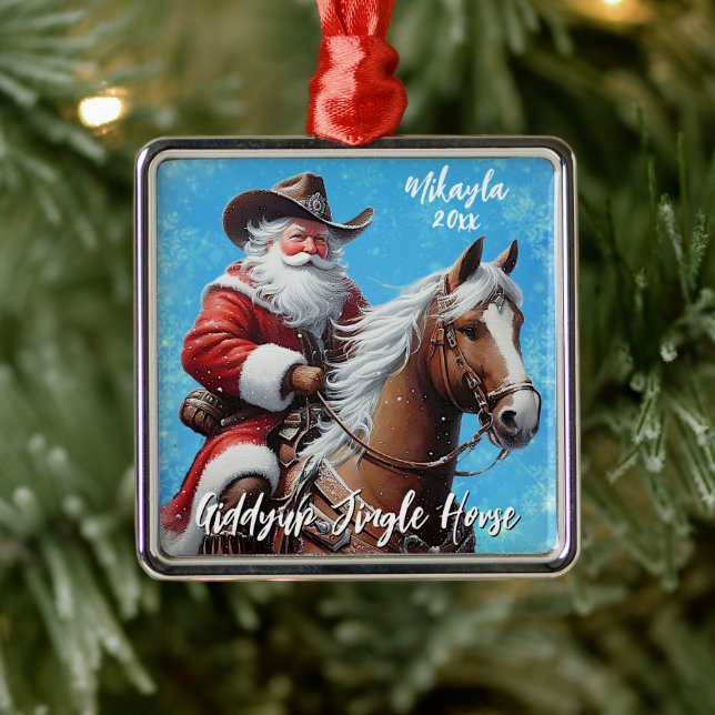 Ornamento De Metal Giddyup Jingle Horse Papai Noel Natal (Árvore)