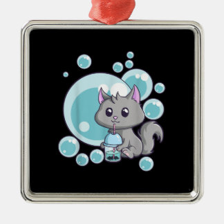Ornamento De Metal Gift de Chá de Bolha de Gato | Boba Tea Cats Desig