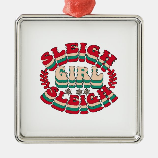 Ornamento De Metal Gift Sleigh Girl Sleigh de Natal (Frente)