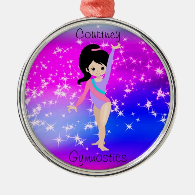Ornamento De Metal Ginástica Girls Gymnast Sparkle Gymnast em Leotard (Frente)