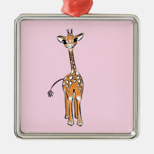 Ornamento De Metal Girafa branca a desenhar rosa