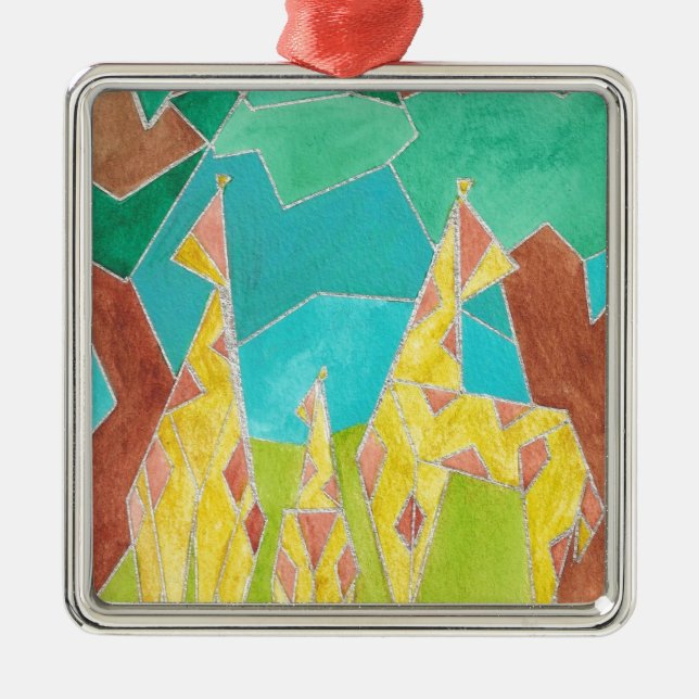 Ornamento De Metal Giraffe Family Original Abstract Art (Frente)