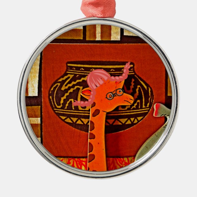 Ornamento De Metal Giraffe Hat Art Impressão (Frente)