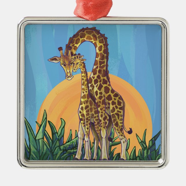 Ornamento De Metal Giraffe Mama e Bebê (Frente)