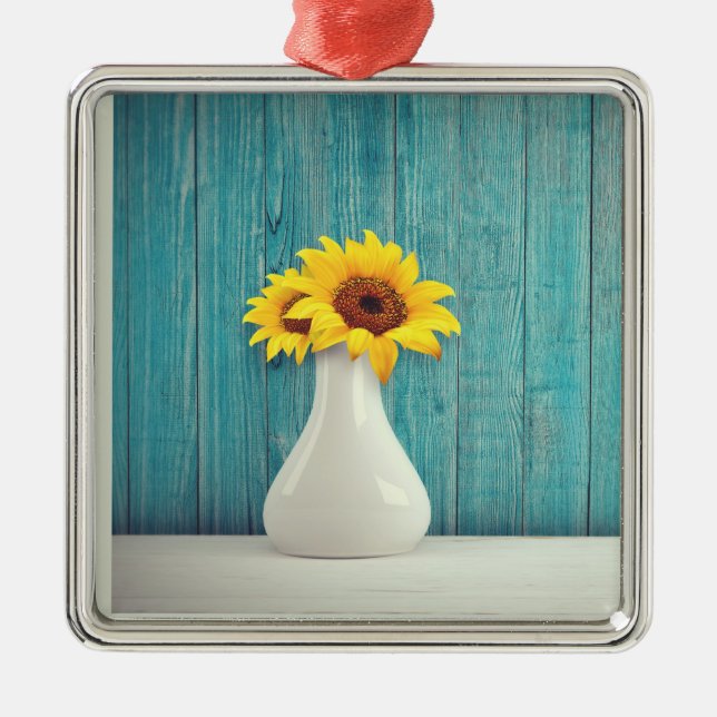 Ornamento De Metal Girassóis num vaso (Frente)