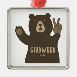 Ornamento De Metal Girdwood Alaska Peace Bear