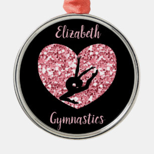 Ornamento De Metal Girls Gymnastics Rosa Dourado Personalizado