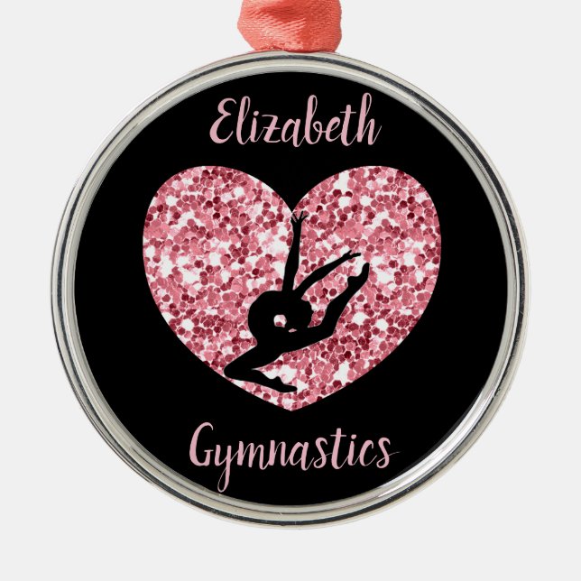 Ornamento De Metal Girls Gymnastics Rosa Dourado Personalizado (Frente)