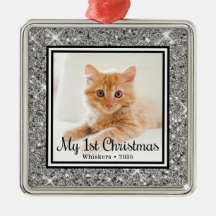 Ornamento De Metal Glitter de prata de Natal de 1rua de Kitten