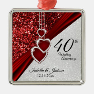 Ornamento De Metal ⭐ Glitter Red Ruby 40º Aniversário 💕 Keepsa