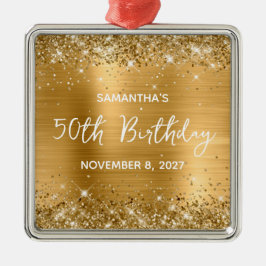 Ornamento De Metal Glittery Gold Foil 50th Birthday