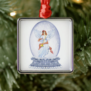 Ornamento De Metal Globo de neve com ilustração de anjo