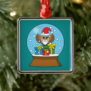 Ornamento De Metal Globo de Neve com Santa Claus Owl