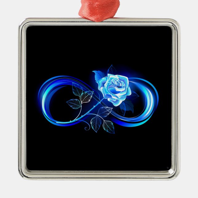 Ornamento De Metal Glowing infinity with blue rose (Frente)