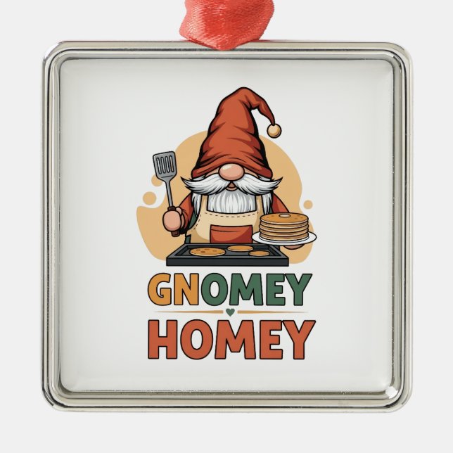 Ornamento De Metal Gnomey Homey Pancakes design (Frente)