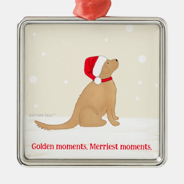 Ornamento De Metal Golden Moments. Merriest Moments Dog Christmas (Frente)