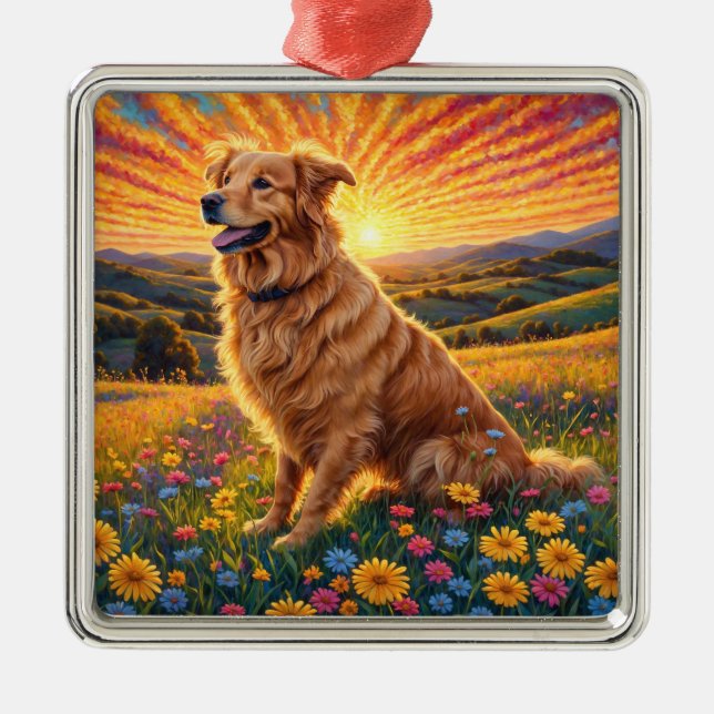 Ornamento De Metal Golden Retriever dog (Frente)