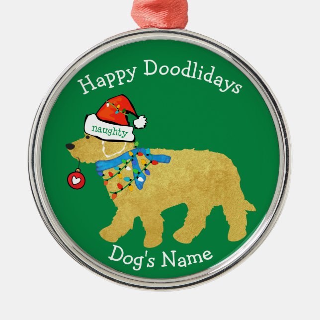 Ornamento De Metal Goldendoodle de Natal Perfeito (Frente)