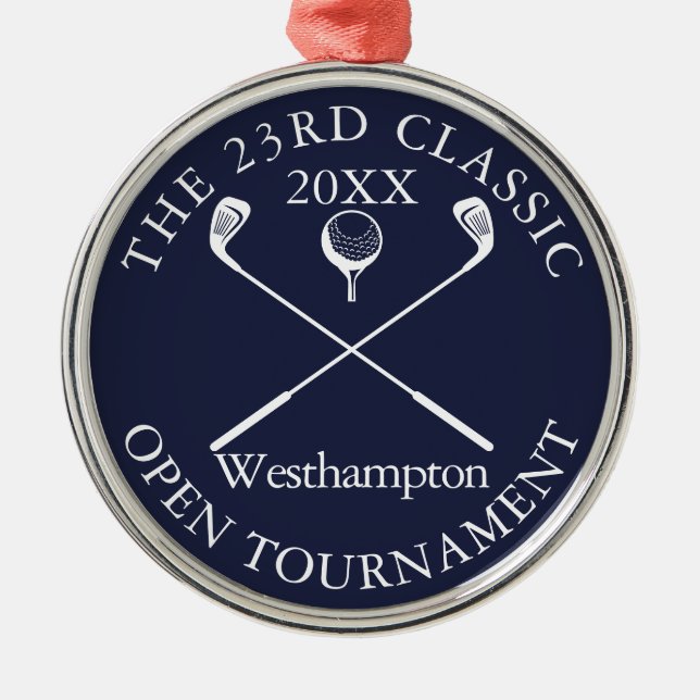 Ornamento De Metal Golf Tournament Classic Event Navy Blue Award (Frente)