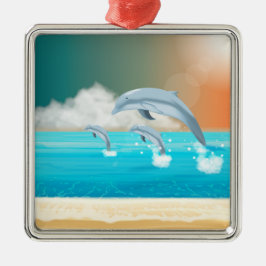 Ornamento De Metal golfinhos respirando no oceano