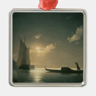 Ornamento De Metal Gondolier no mar em a noite, 1843