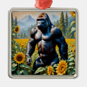 Ornamento De Metal Gorilla Ape Em Um Campo De Girassol