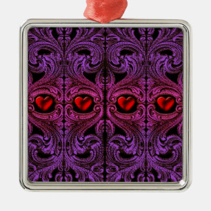 Ornamento De Metal Gótico Purple Ornament com Coração