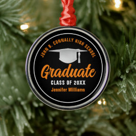 Ornamento De Metal Graduação em Laranja Negro Personalizada Natal
