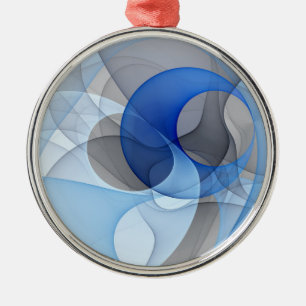 Ornamento De Metal Gráfico de Arte Fractal de Cinza Azul Moderno