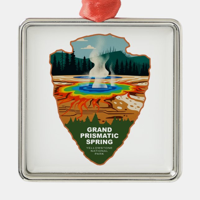 Ornamento De Metal Grand Prismatic Spring Yellowstone Arrowhead (Frente)