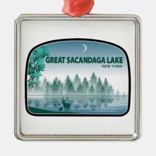 Ornamento De Metal Grande Lago Sacandaga Nova York Veado