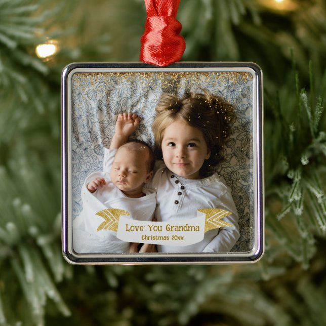 Ornamento De Metal Grandma Gift Christmas Photo with Year (Árvore)