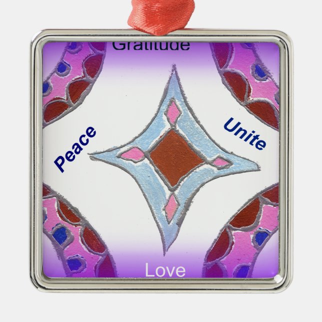 Ornamento De Metal "Gratidão Paz Amor Unir" Mandala Art Impressão (Frente)
