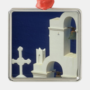 Ornamento De Metal Grécia, Santorini. Vista de uma igreja grega e