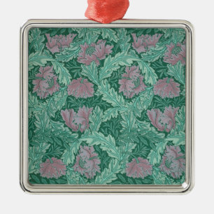 Ornamento De Metal Green and Red Wreath Pattern (por William Morris)