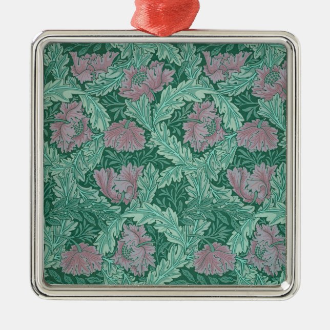 Ornamento De Metal Green and Red Wreath Pattern (por William Morris) (Frente)