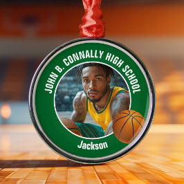 Ornamento De Metal Green Basketball Player Photo Christmas