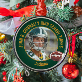 Ornamento De Metal Green Gold Football Player Photo Christmas