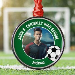 Ornamento De Metal Green Soccer Player Photo High School Christmas