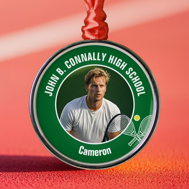 Ornamento De Metal Green Tennis Player Photo High School Christmas (Criador carregado)