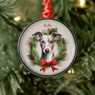 Ornamento De Metal Greyhound Whippet Natal Pet Memorial Raça de Cacho