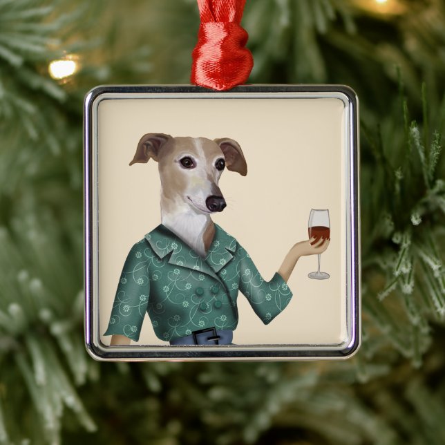 Ornamento De Metal Greyhound Wine Snob (Árvore)