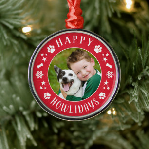 Ornamento De Metal Grinalda de Fotos de Cachorro Feliz Natal Vermelho