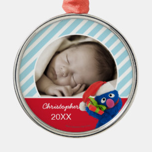 Ornamento De Metal Grover de Chapéu de Papai Noel Adicione seu nome