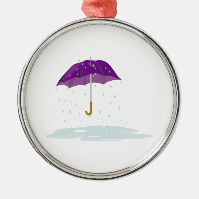 Ornamento De Metal Guarda-chuva roxo na chuva (Frente)
