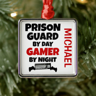 Ornamento De Metal Guarda Da Prisão Adora Jogar Videos games