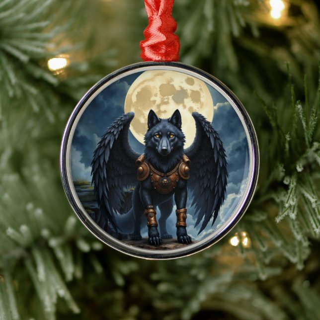 Ornamento De Metal Guardião da Lua – O Lobo de Asa Preta (Árvore)