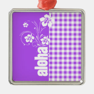 Ornamento De Metal Guingão Checkered roxo; Aloha