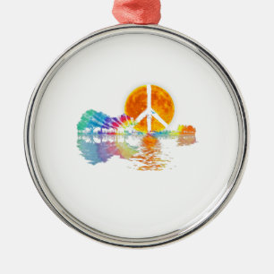 Ornamento De Metal Guitar-lago Shadow Peace Love Guitar Hippie