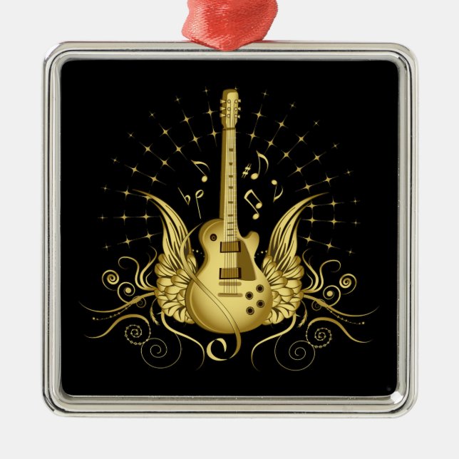 Ornamento De Metal Guitarra voada ouro (Frente)